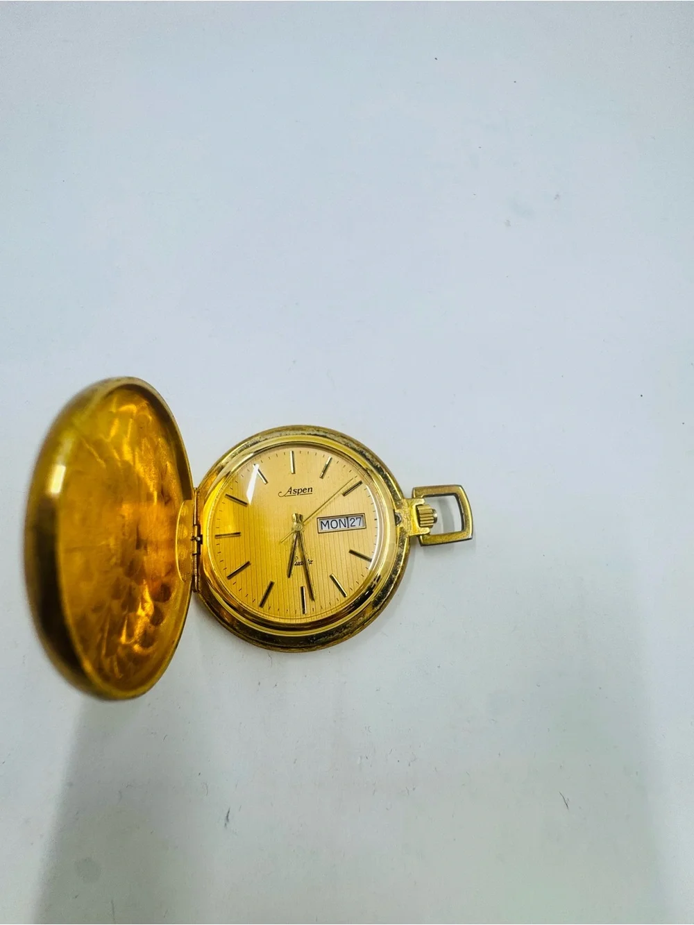 Vintage Aspen Gold Pocket Watch with Day-Date